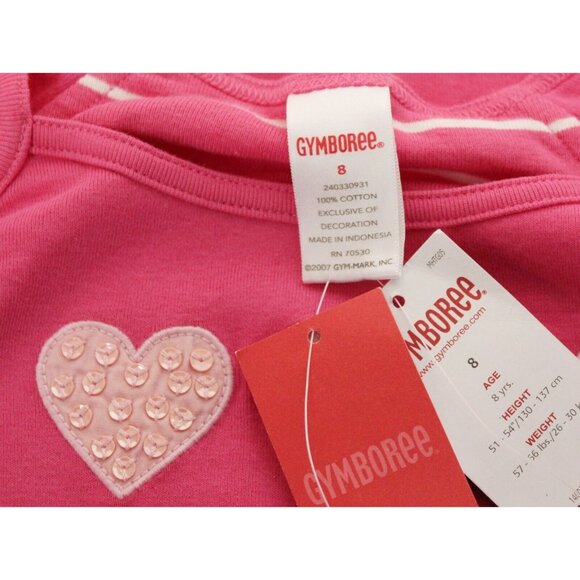 NEW 2007 Gymboree Tres Chic T-Shirt 8 Hot Pink Hearts Stripes Sequins Applique - Picture 8 of 8